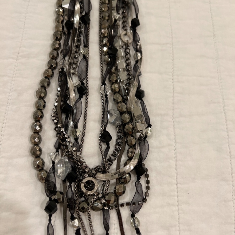 Chico's Joclynne Long Line Multi Strands Beads Rhinestone Chains Necklace - Picture 6 of 13